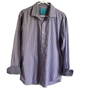 Christian Aujard Blue and White Long Sleeve Button Down Flip Cuff Shirt Large